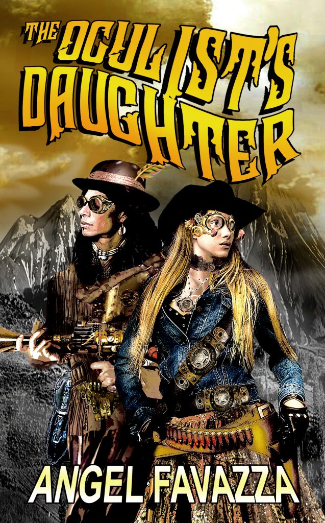 The Oculist's Daughter Cover art; western Indian with cowgirl, steampunk