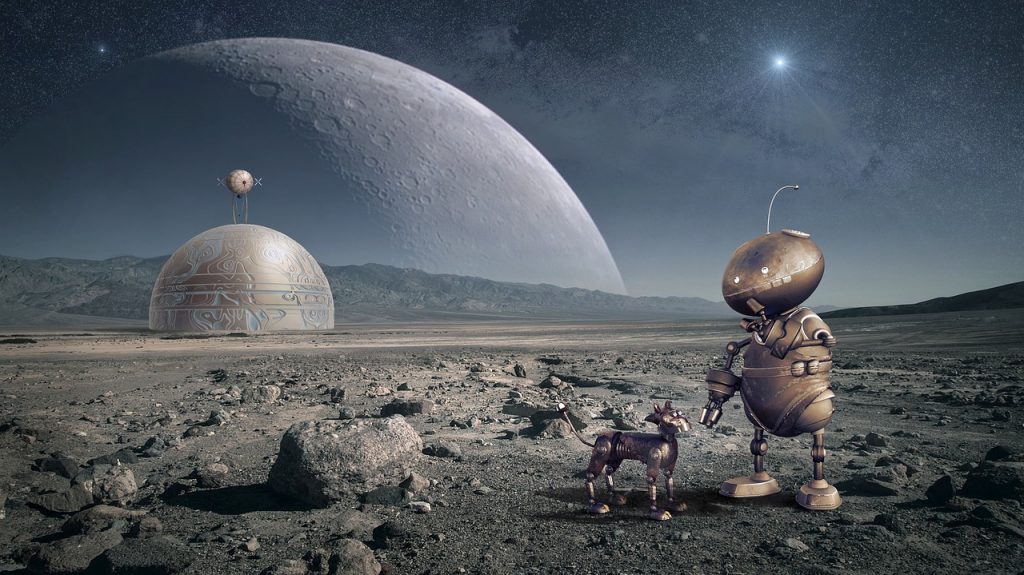 robot, planet, moon-2256814.jpg