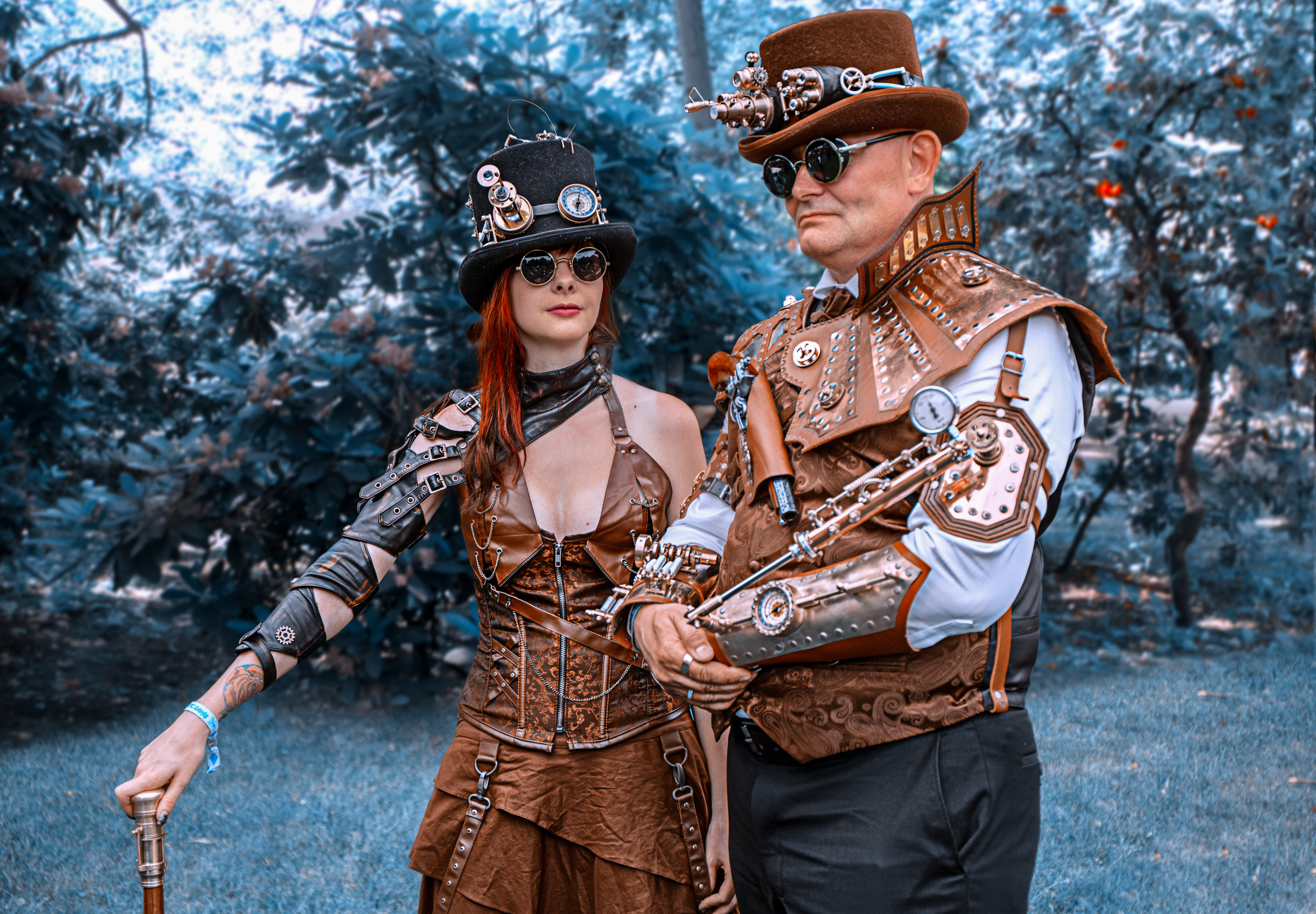 steampunk couple in cosplay
